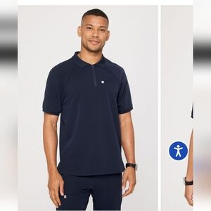Figs mens blue Scrub Zip polo  Navy With White Trim Sz L. EUC